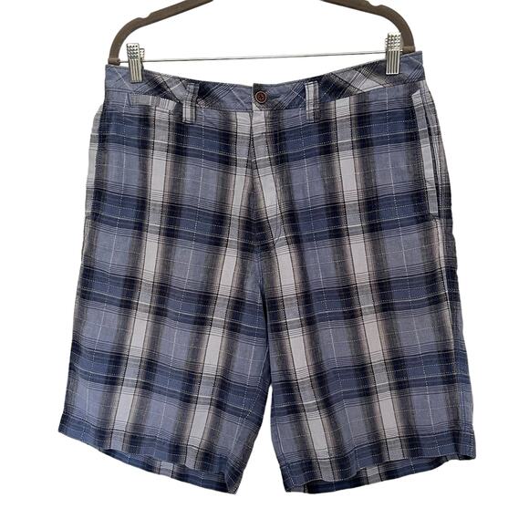 TOMMY BAHAMA Plaid Linen Silk Blend Mens Shorts Sz 33 Blue Paradise Nation 10" - Picture 1 of 16
